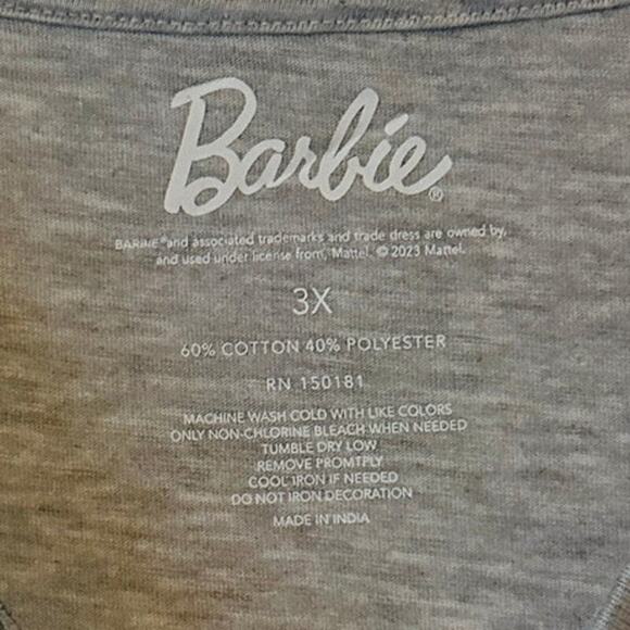 Barbie Short Sleeve T-Shirt Plus 3X Crewneck Heather Gray Feminine Girly NEW - Picture 3 of 5